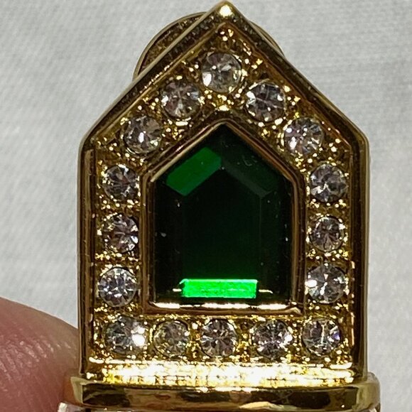 Rachel Zoe Gold Chandelier Statement Earrings Emerald & Clear Swarovski crystals - Picture 2 of 6